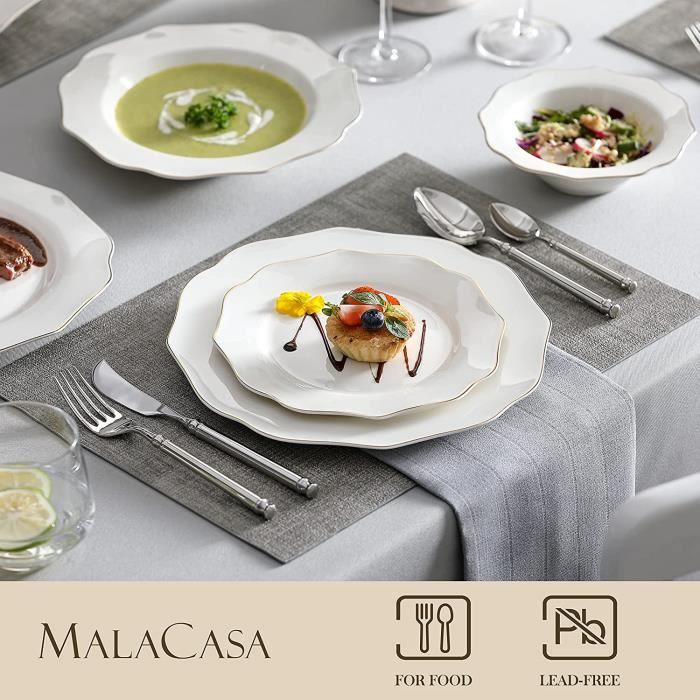 Set De 4 Assiettes Dorées Marbrées Fanquare - Céramique Blanc Et Or - 25 Cm - Pour Repas Élégants