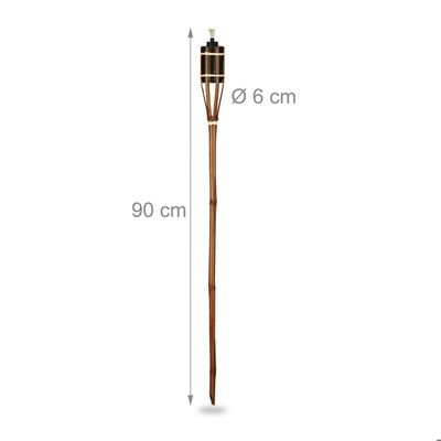 Lot De 10 Torches De Jardin En Bambou Relaxdays – 60 Cm – Flambeaux Extérieur Avec Mèches Supplémentaires – Ambiance Féerique