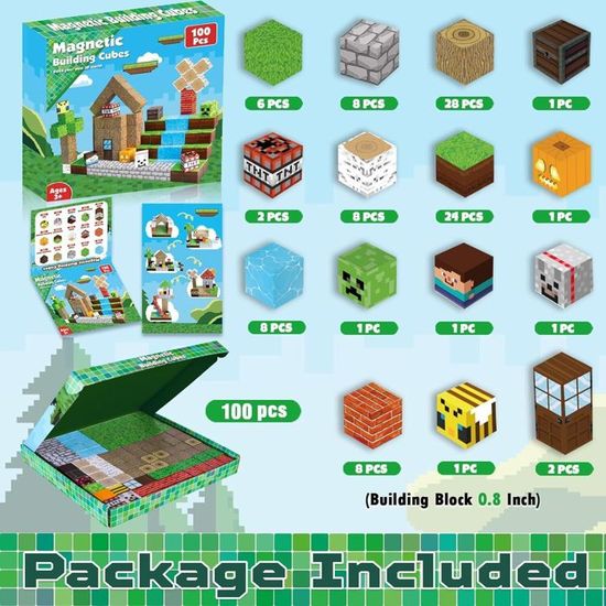 Blocs Magnétiques 100 Pièces – Jeu De Construction Créatif Pour Enfants 3-12 Ans – STEM, Montessori – Sac De Rangement Inclus