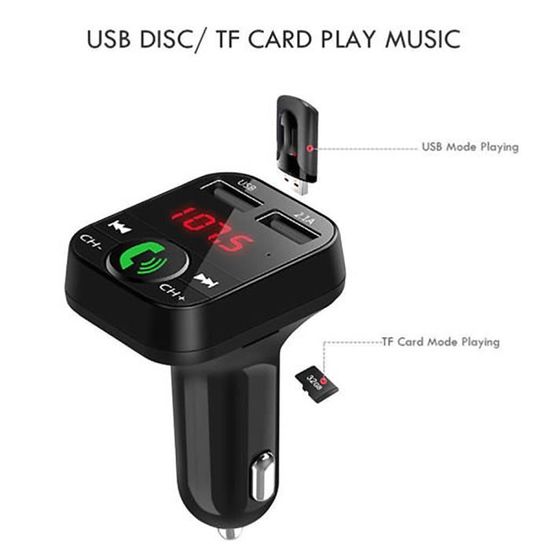Bovon Transmetteur FM Support USB Flash Drive /& Carte TF Bluetooth Kit de Voiture sans Fil Adaptateur Radio Chargeur de Voiture avec Double USB Port Noir Appel Mains Libres