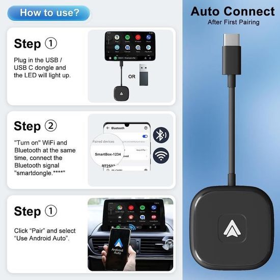 Adaptateur Android Auto sans Fil Android Auto Wireless,Adaptateur Android  Auto Dongle USB pour OEM Filaire Android Auto Autos [173] - Cdiscount Auto