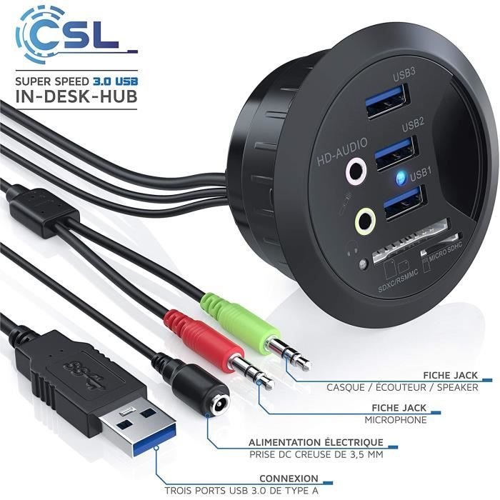 CSL - Hub de Bureau encastrable USB 3.2 Gen 1, Lecteur de Cartes