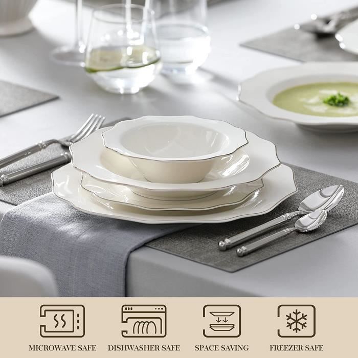 MALACASA Vaisselle Série Lotus-GT, 16 Pièces Service Complet de Table en  Porcelaine avec bord doré pour 4 Personnes - Blanc - Cdiscount Maison