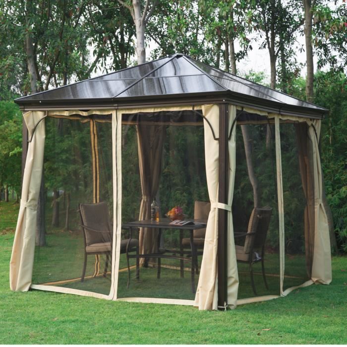Wiltec Tonnelle de jardin étanche noire 3x6m Tente avec parois latérales  protection UV Pavillon