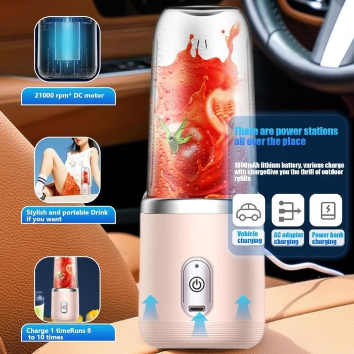 Smoothie Blender Usb Portable Rechargeable Avec Mélangeur Personnel À 4 Lames De 400 Ml Pour Les