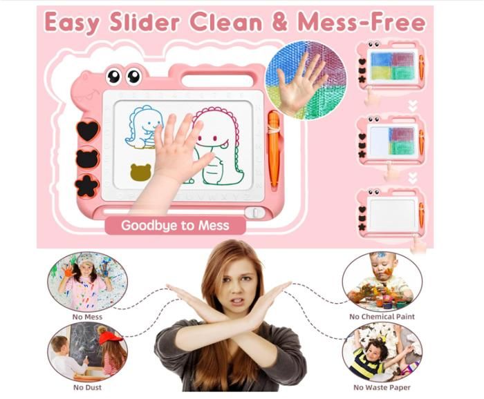 Dinosaure Ardoise Magique Magnétique – 4 Couleurs, 3 Tampons, Stylo – Jouet Éducatif 2-5 Ans !