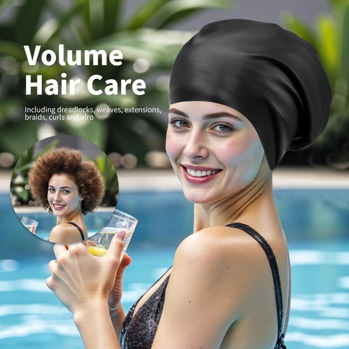 Bonnet De Bain Silicone Extra-Large AMFUN - Pour Cheveux Longs, Épais Ou Bouclés (Imperméable)