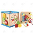 HTBE® Horloge en bois pour enfants de l'éducation précoce multi-fonction perlée 1-6 ans boîte au trésor d'intelligence à quatre face-0