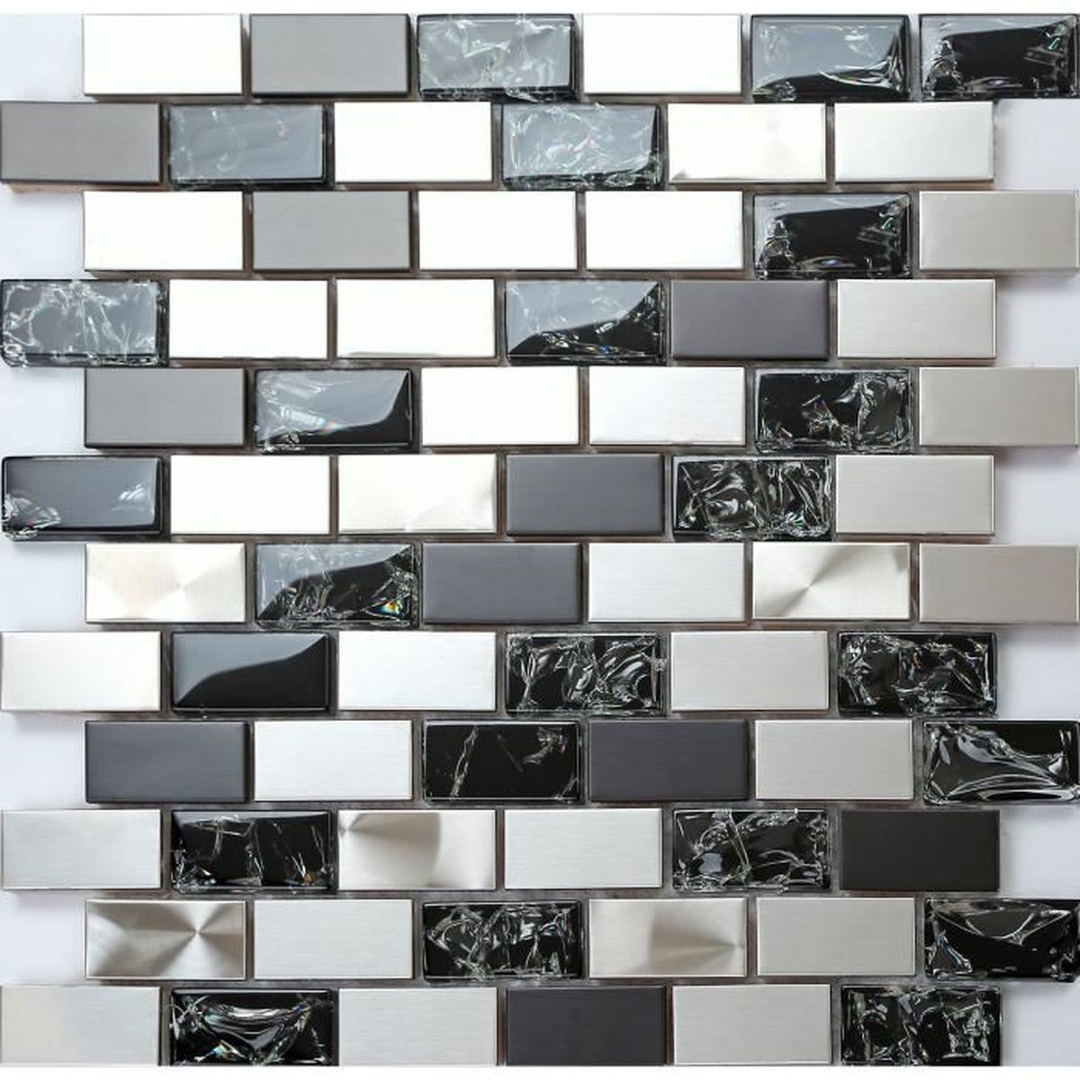 MT0150 1 m² argent verre /& acier brossé MOSAIC TILE