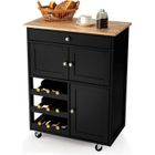 COSTWAY Desserte Cuisine à Roulettes avec Plateau en Bois d'Hévéa Chariot de Cuisine à Service avec Tiroir et Porte-Bouteilles