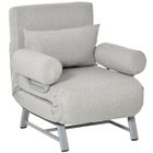 HOMCOM Fauteuil chauffeuse canapé-lit Convertible inclinable 1 Place Grand Confort Coussin lombaires accoudoirs piètement Gris Clair