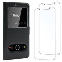 Coque pour Huawei P30  - Noir + 2 × Verre trempé Protection écran, Double Fenêtre