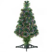 Sapin de Noël artificiel lumineux fibre optique multicolore + support pied Ø 35 x 60H cm 55 branches vert
