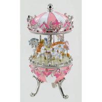 Oeuf musical de style Fabergé en métal avec chevaux de carrousel. Oeuf musical rose pour Pâques - La valse de Brahms