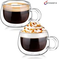 MTEVOTX Tasse à Café - Verres à expresso à double paroi - Tasses à café en verre - Verre à Café avec Poignée, pour café ,2 x150ml