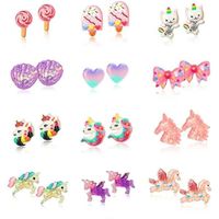 YADOCA 12 Paires Boucles d'oreilles Clip Enfants Filles Boucles d'oreilles Coeur Fleur Papillon Dauphin Arc-en-ciel Princesse Boucle Oreille Sans Trou Kit Bijoux Cadeau
