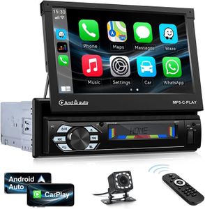 AUTORADIO P1=1 Din Carplay 1 Din Autoradio Bluetooth avec Carplay&Android Auto&Lien Miroir pour iOS/Android, 7 Pouces Motorisé et Extensible