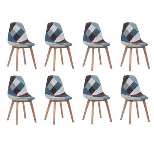 TAPIS DE COURSE BenyLed Lot de 8 Chaises de Salle à Manger Chaises Patchwork Colorées avec Pieds en Bois Chaise Longue Scandinave (Morandi-Bleu)
