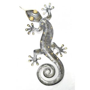 Nouvelle Petit gecko vert tropical Photo ou la sculpture dart mural contemporain en m/étal
