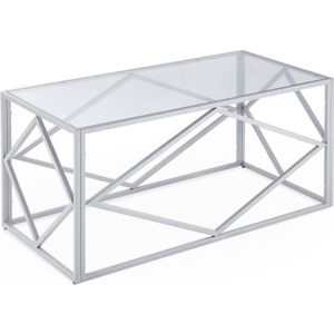TABLE BASSE Table basse rectangulaire en verre et métal argent