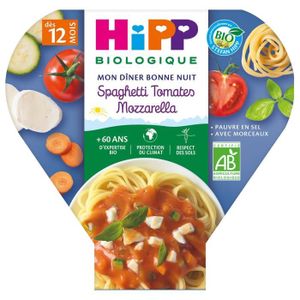 PLATS CUISINÉS Hipp Bio Mon Dîner Bonne Nuit Assiette Spaghetti Tomates Mozzarella +12m 230g
