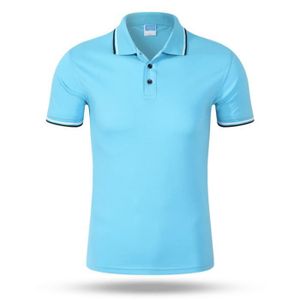 POLO Polo Homme uni en revers Tee shirt Homme 100%coton manches courtes - Bleu clair