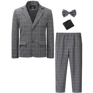 COSTUME - TAILLEUR Costume à Carreaux de Mariage pour Garçons Ensemble 2 Pcs avec Manches Longues Blazer en Pantalons Gris Foncé 5 - 12 Ans