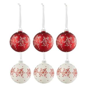 16 Boules De Noël 6cm Rouge Et Blanc - Ornements Sapin Plastique Avec Lanière Pour Décoration