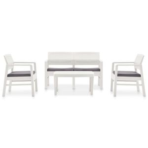 Ensemble table et chaise de jardin Salon de jardin 4 pcs avec coussins Plastique Blanc - Qqmora - DRG57927