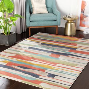 TAPIS SURYA Tapis de Salon à Poils Courts Doux Scandinave Moderne ANAIS 120x170cm Multicolore/Orange