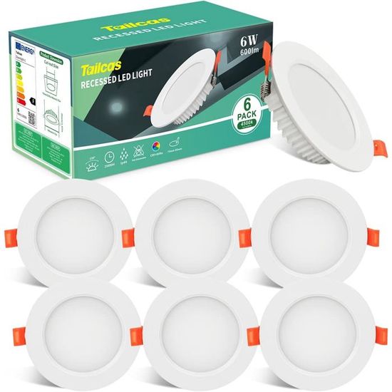 Lot De 6 Spots LED Encastrables Extra Plats 9W Blanc Chaud 3000K 925lm - Orientables 30° - Trou 80-85mm