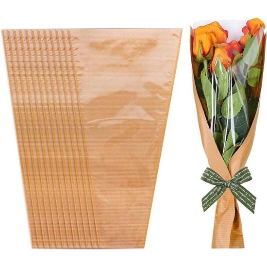 CCYKXAA Lot de 50 sacs d'emballage de fleurs en papier kraft avec ruban, pochettes d'emballage