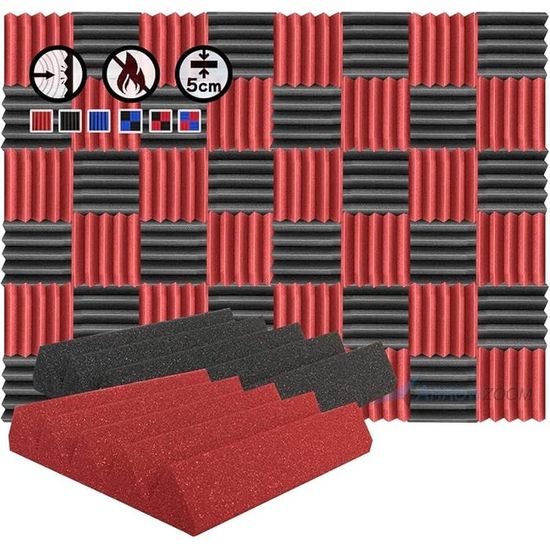 Panneaux Mousse Acoustiques Polyuréthane 25x25x5cm Noir&Rouge, Lot 48 — free download