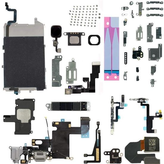 ensemble complet - Pièces complètes pour iPhone 6, caméra avant et arrière, bouton accueil, station de charge