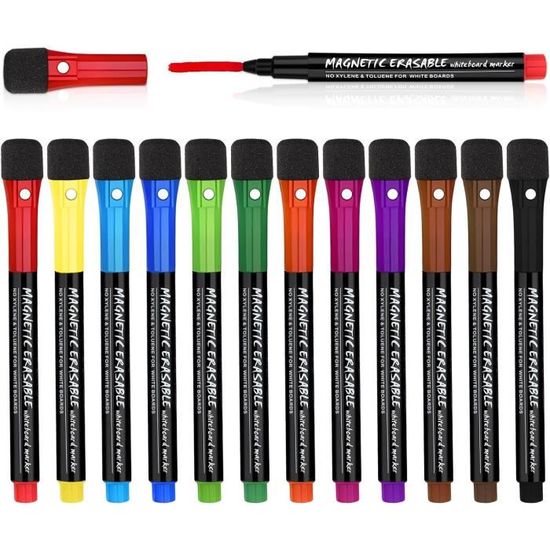 JurciCat 40 Feutres Pour Tableau Blanc - Effaçables, Pointe 1-2mm - Avec Gomme Intégrée - Pour Bureau, École