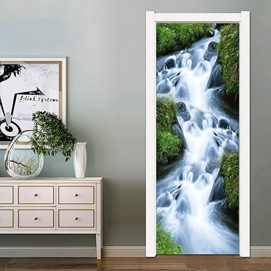 Sticker Porte 3D Aquarelle Arbres Automne - 90x200 Cm, PVC, Amovible, Décoration Mur/porte