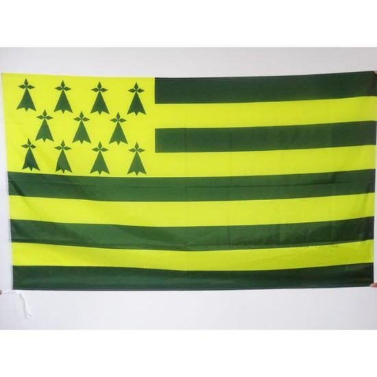 Breton DRAPEAU BRETAGNE MELEN HA GWER 90x60cm NANTES 6 DRAPEAU BRETON JAUNE ET VERT 