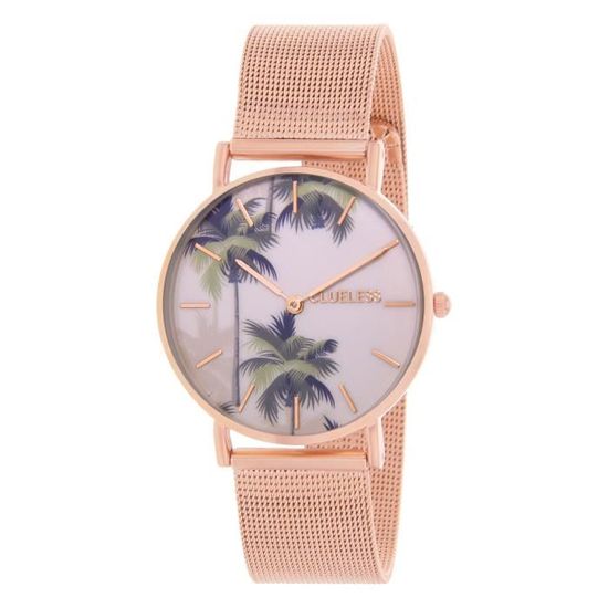 CLUELESS Montre Quartz Tropical en Acier Rose Femme