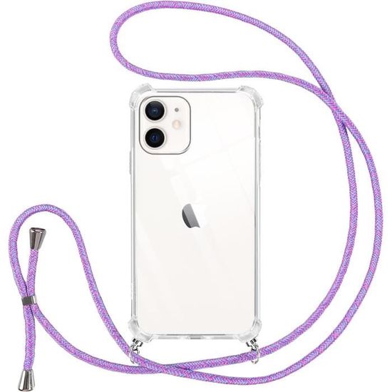 Coque Avec Collier Pour IPhone X/XS - Lanière Corde Ajustable 1,5m, Silicone Souple Bleu, Anti-chute