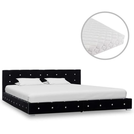 CES- Cadre de lit double avec tête de lit avec matelas Noir Velours 180 x 200 cm -9786624217062