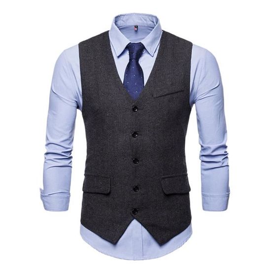 Homme Gilet de Costume Slim Fit Formelle Tweed Gilets Couleur Unie Fete Classique Gilets Col V Business Costume Gilet noir Noir Cdiscount Pret a Porter