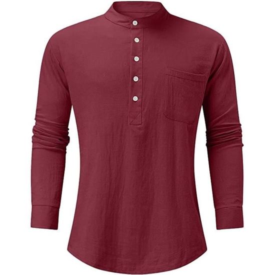 Chemise En Lin Pour Homme été – Manches Longues Ou Courtes – Style Décontracté Chic – Blanche, Unie