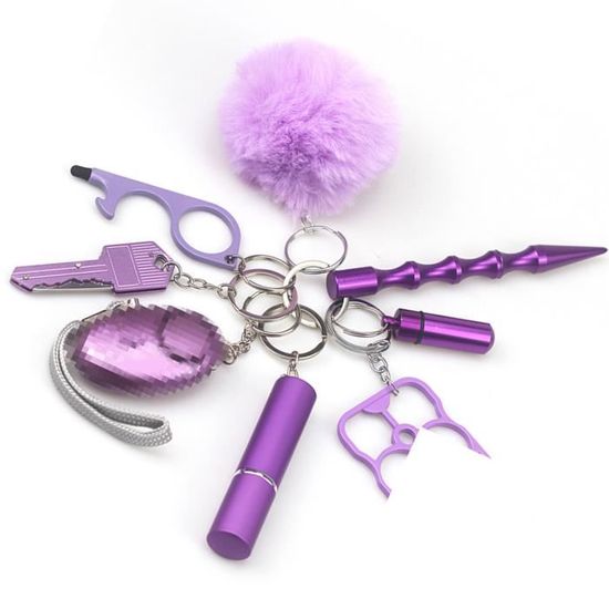 Omabeta porte-clés de protection pour femmes Ensemble de porte-clés de protection, 8 pièces, ensemble de auto roue Violet