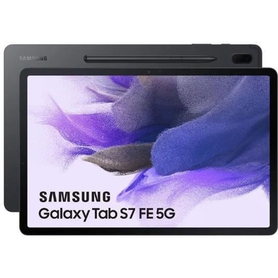 Tablette Tactile - SAMSUNG Galaxy Tab S7 FE - 12,4" - RAM 6Go - Android 11 - Stockage 128Go - Noir - 5G