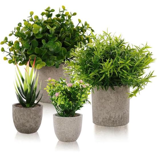 Lot 4 Plantes Succulentes Artificielles En Pot - Décoration Maison Bureau