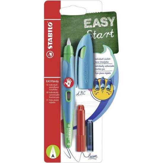 STABILO EASYBIRDY Stylo Plume Ergonomique Droitier Vert Aqua/Menthe + Outil Échange Plume - Idéal Enfants