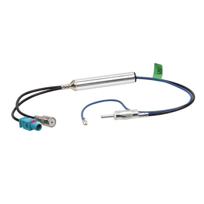 Adaptateur antenne FAKRA (m)/ ISO(f) / avec amplificateur d'antenne phantom > DIN