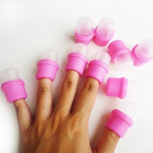 10PC Plastique Ongle Art Tremper le Capuchon Pince à Ongles Gel UV Pellicule Outil Rose Vif