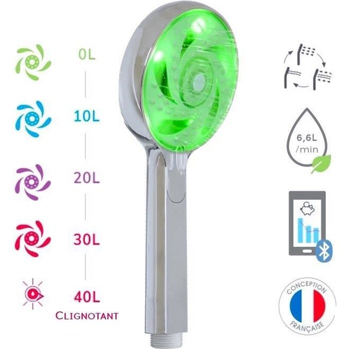 Pommeau écologique & connecté HYDRAO Aloé - 3 jets