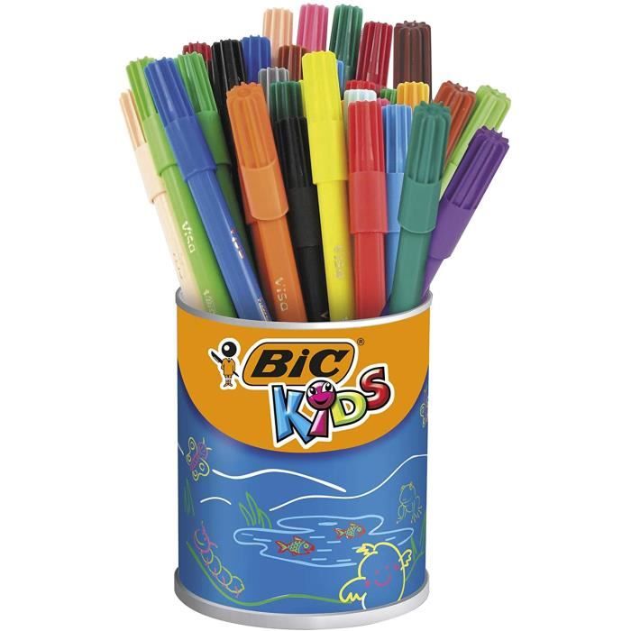 Loisirs Créatifs BIC Kids Visa Feutres de Coloriage à Pointe Fine - Couleurs Assorties, Pot de 36 11